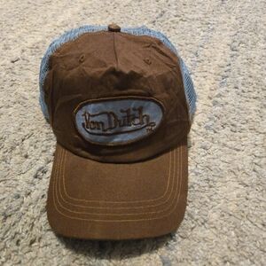 Vintage Von Dutch Trucker Hat Brown Blue Y2K Kustom Made Originals Snapback Cap